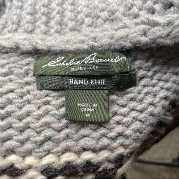 Eddie Bauer Hand Knit Wool Full Zip Cowichan Goose Sweater Cardigan Medium - Picture 5 of 7